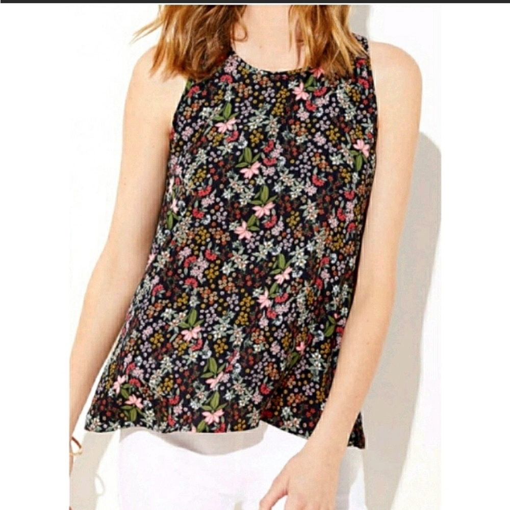 NWOT Loft Mixed Media Black Garden Floral Flowy Print tank Small